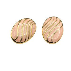 Allison Reed Enamel Earrings, Blush Pink Waves in Gold Plating, Vintage Designer